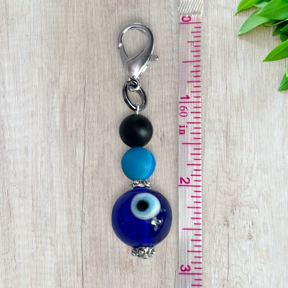 Hand Crafted Purse Pet Charm Onyx Blue Agate  Glass Ball Evil Eye Matte Star - Picture 5 of 5